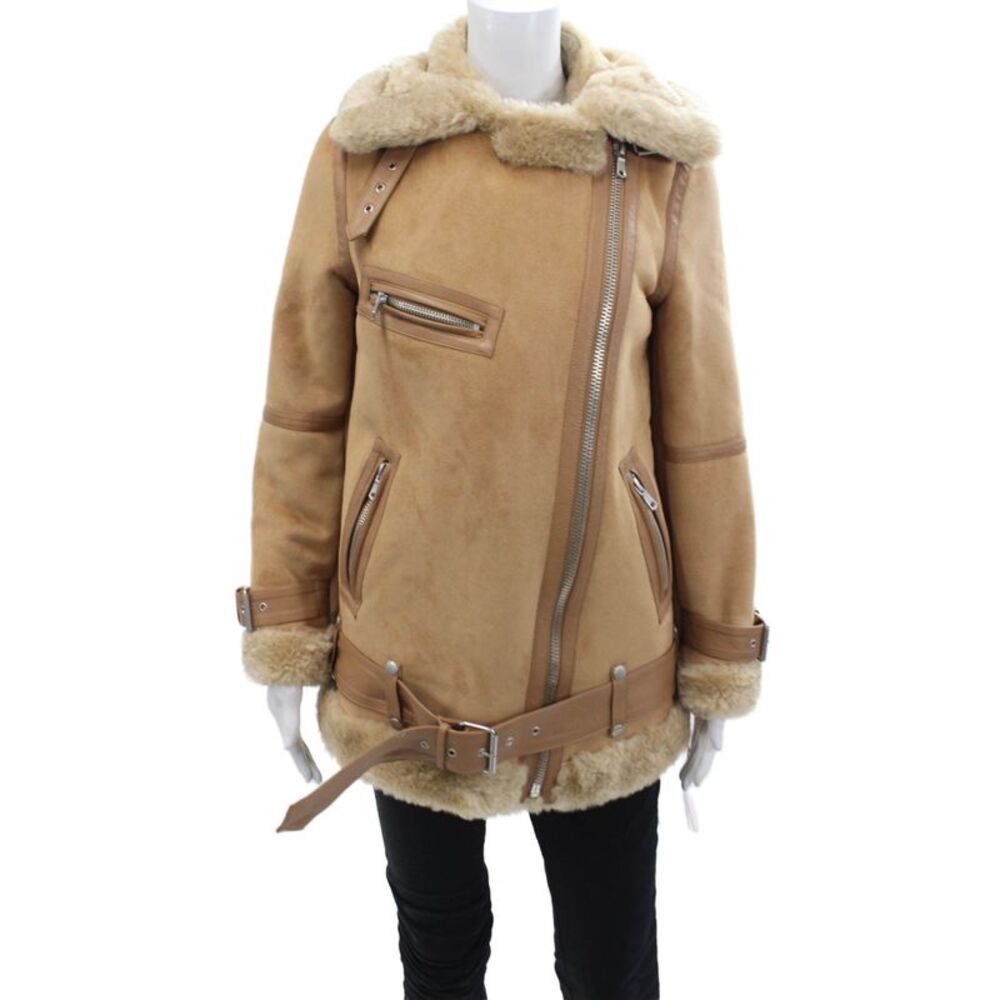 Avec Les Filles Womens Bonded Faux Shearling Biker Jacket - Toffee Size XS
